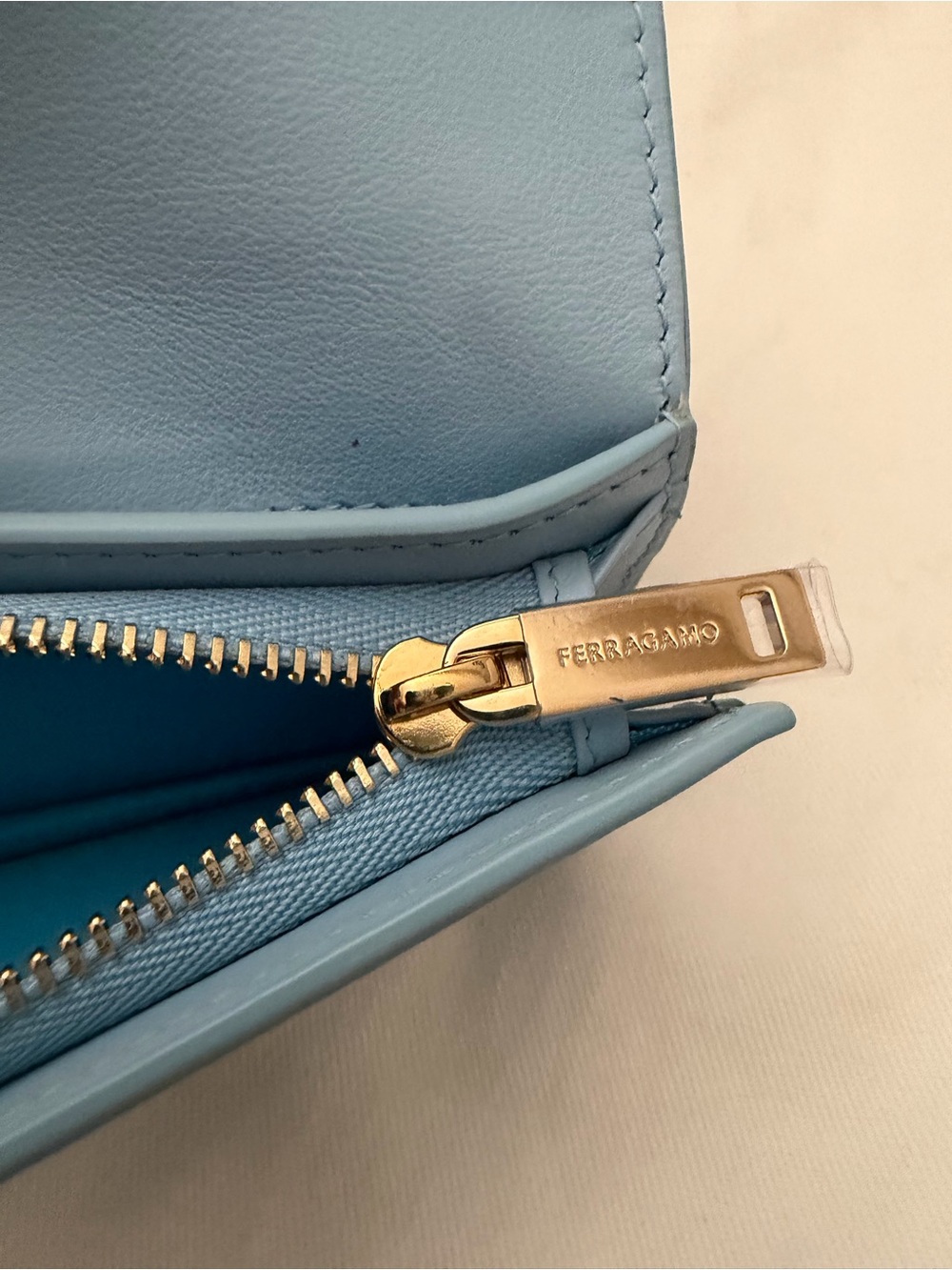 Salvatore Ferragamo Light Blue Leather Wallet with Gold Hardware - Picture 9 of 12